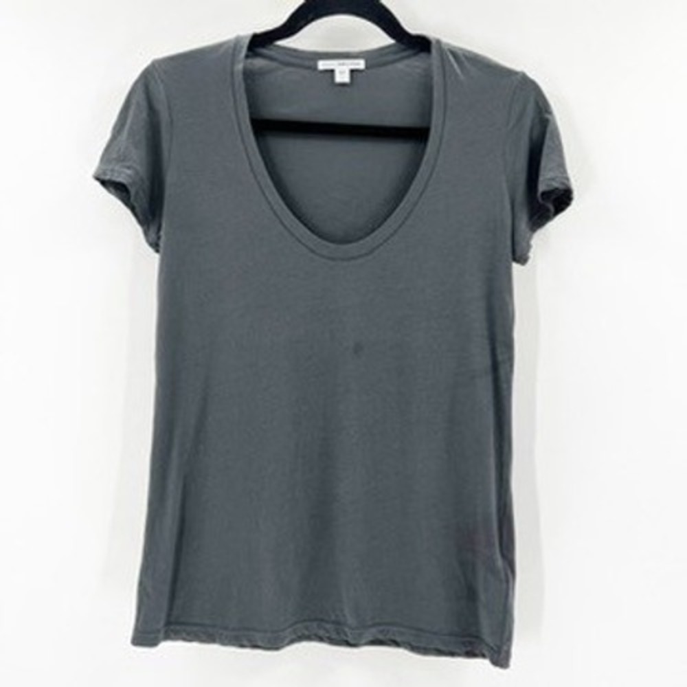 James Perse‎ Women's Size 1 Gray Short Sleeve U Neck T Shirt Basic Tee